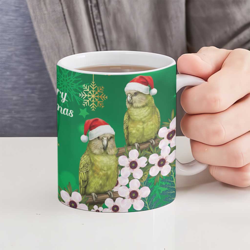 New Zealand Kakapo Christmas Ceramic Mug Owl Parrot Santa Sliver Fern Manuka - Green - Aussie Hoodie