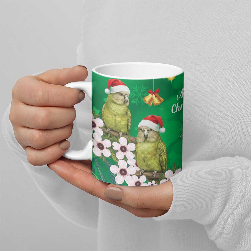 New Zealand Kakapo Christmas Ceramic Mug Owl Parrot Santa Sliver Fern Manuka - Green - Aussie Hoodie