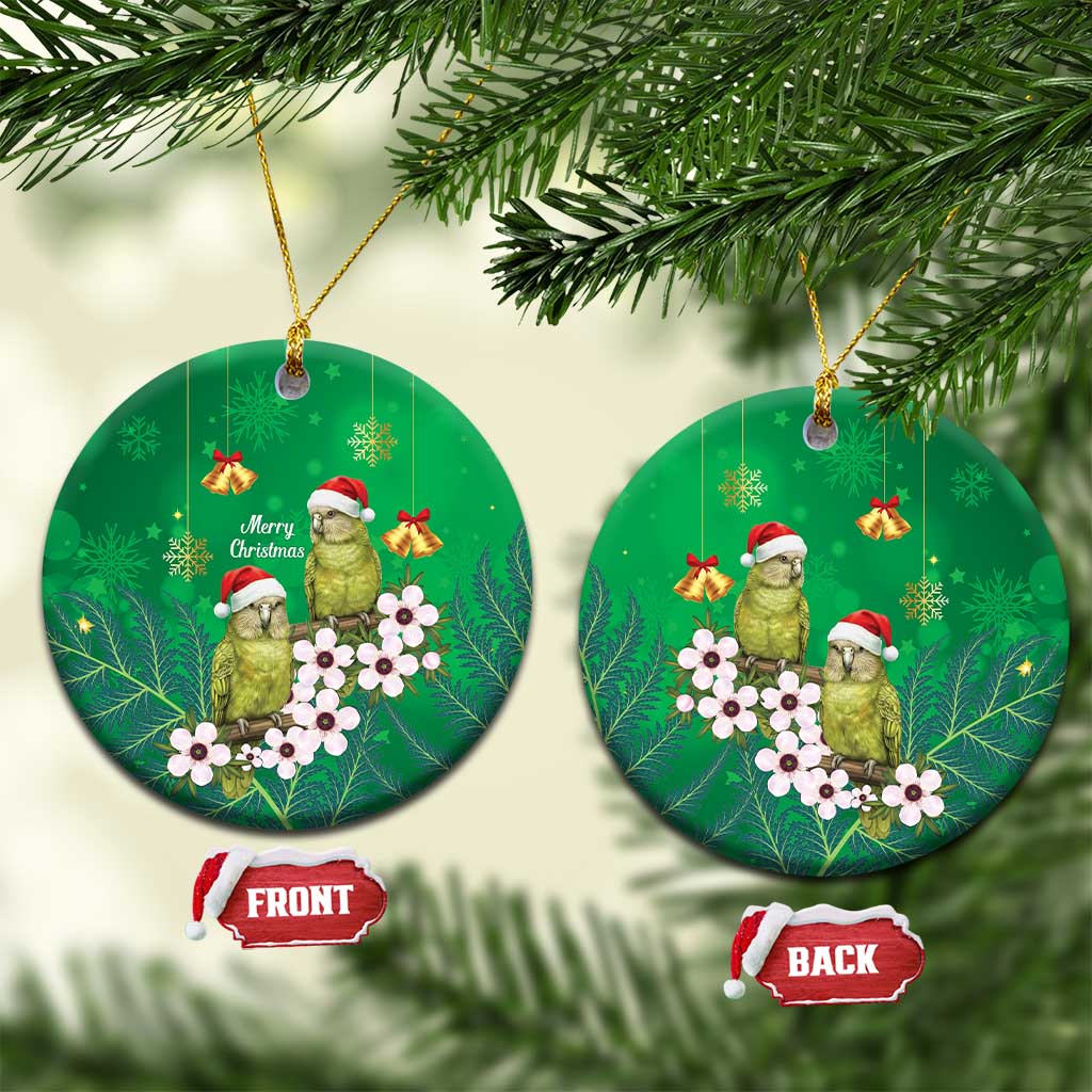 New Zealand Kakapo Christmas Ceramic Ornament Owl Parrot Santa Sliver Fern Manuka - Green - Aussie Hoodie