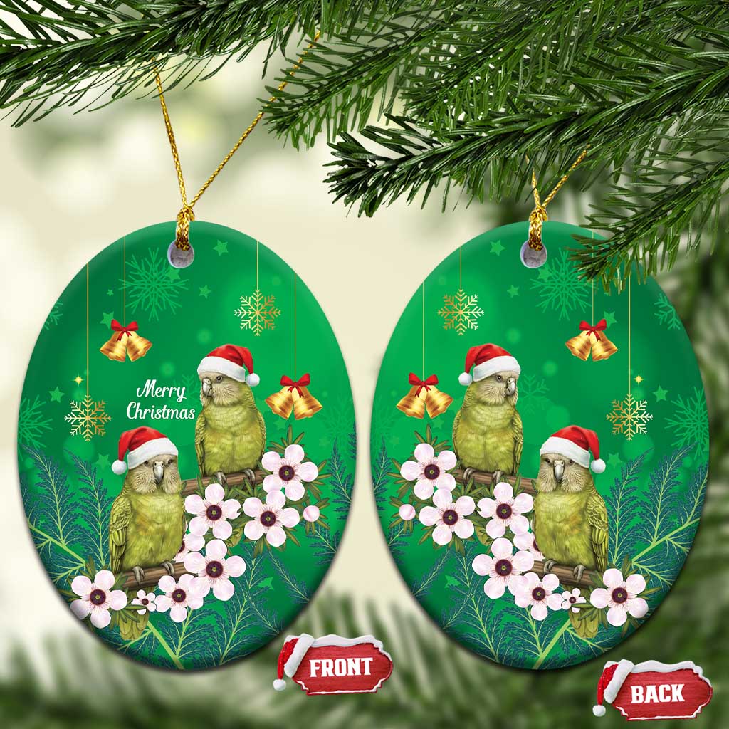 New Zealand Kakapo Christmas Ceramic Ornament Owl Parrot Santa Sliver Fern Manuka - Green - Aussie Hoodie