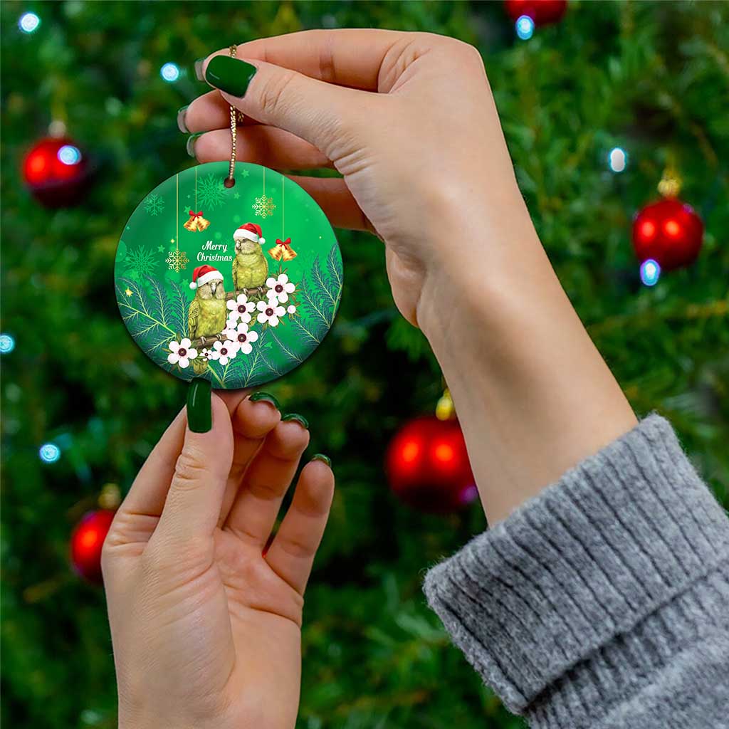 New Zealand Kakapo Christmas Ceramic Ornament Owl Parrot Santa Sliver Fern Manuka - Green - Aussie Hoodie