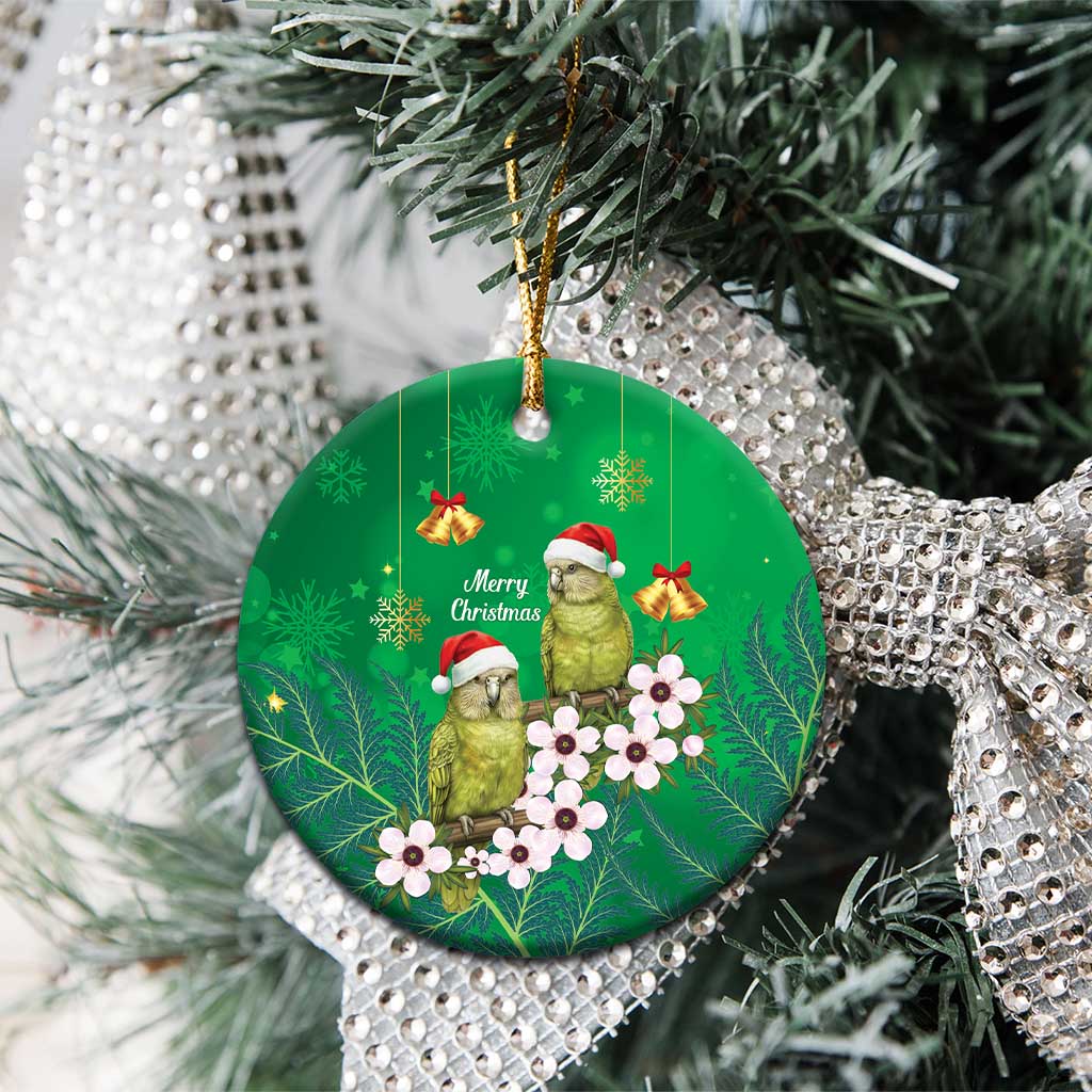 New Zealand Kakapo Christmas Ceramic Ornament Owl Parrot Santa Sliver Fern Manuka - Green - Aussie Hoodie