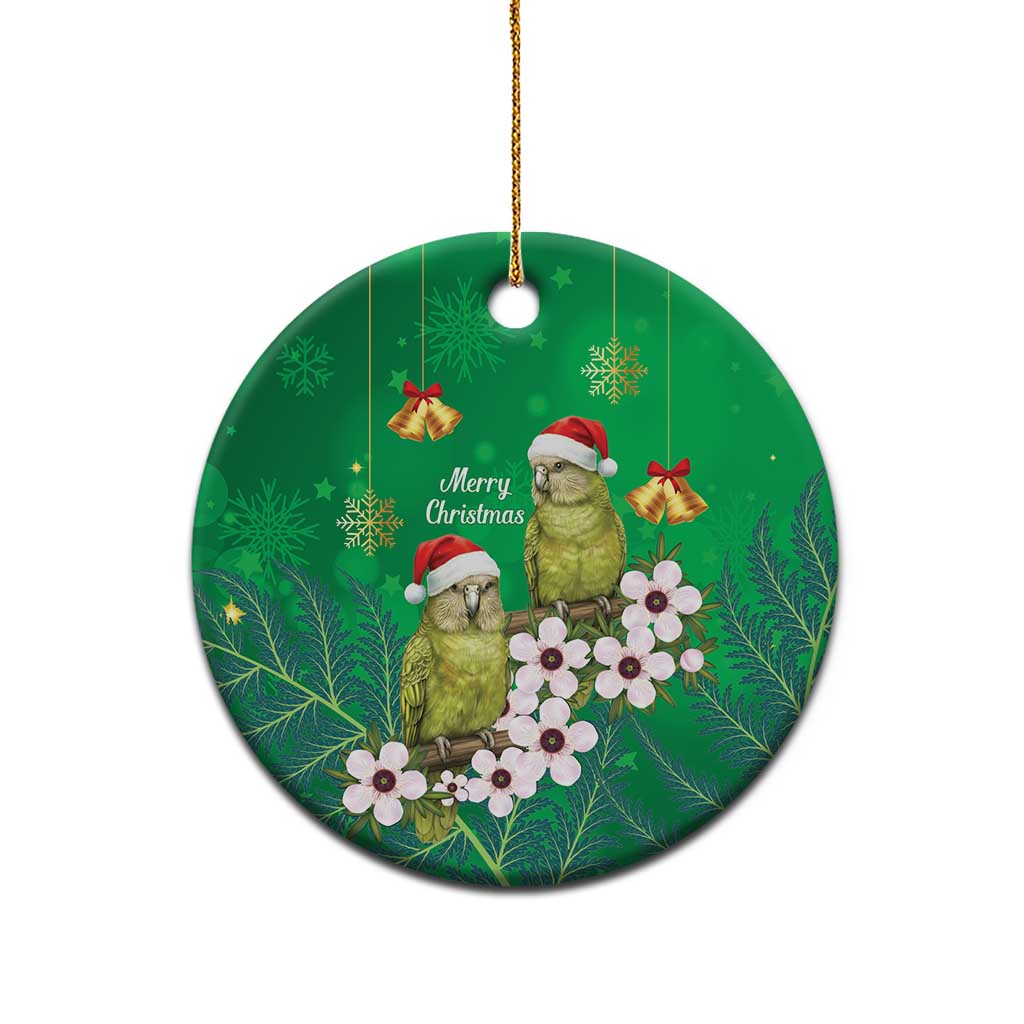 New Zealand Kakapo Christmas Ceramic Ornament Owl Parrot Santa Sliver Fern Manuka - Green - Aussie Hoodie