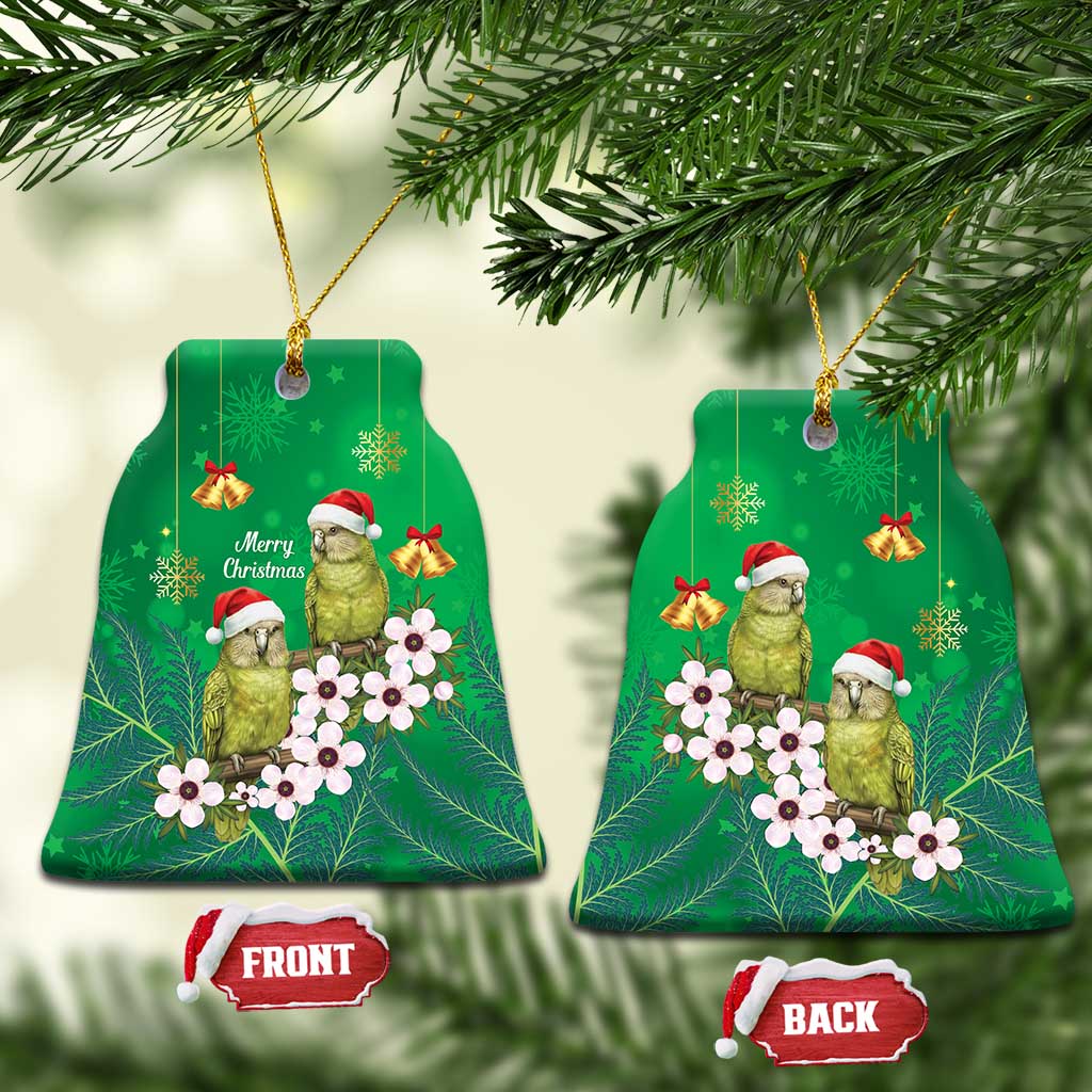 New Zealand Kakapo Christmas Ceramic Ornament Owl Parrot Santa Sliver Fern Manuka - Green - Aussie Hoodie