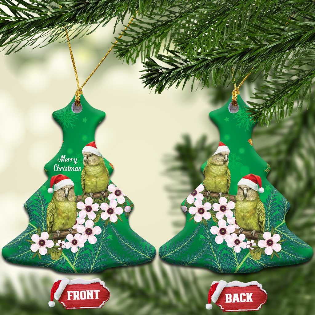 New Zealand Kakapo Christmas Ceramic Ornament Owl Parrot Santa Sliver Fern Manuka - Green - Aussie Hoodie