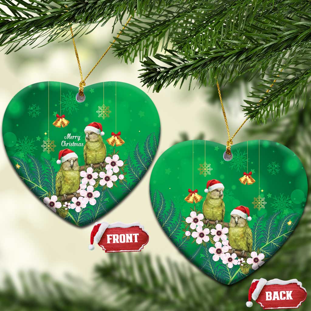 New Zealand Kakapo Christmas Ceramic Ornament Owl Parrot Santa Sliver Fern Manuka - Green - Aussie Hoodie