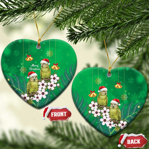New Zealand Kakapo Christmas Ceramic Ornament Owl Parrot Santa Sliver Fern Manuka - Green - Aussie Hoodie