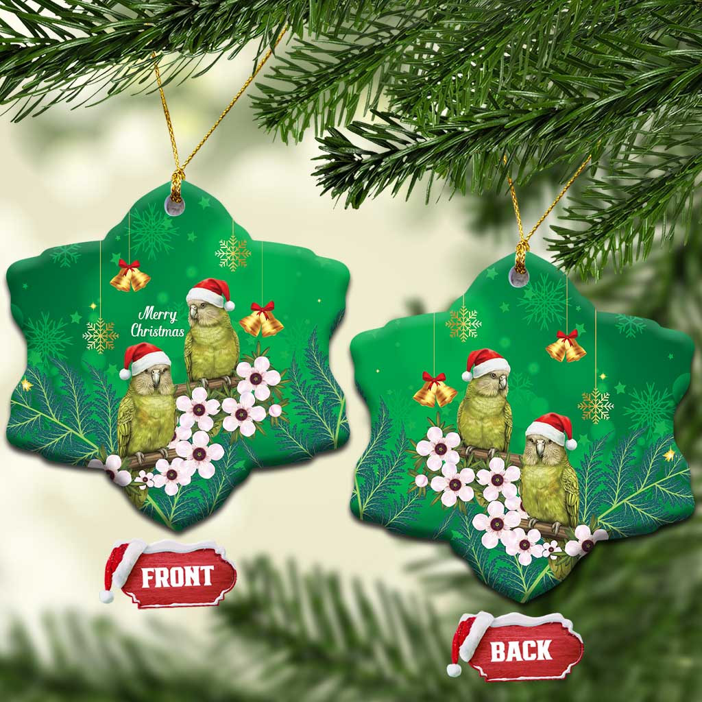 New Zealand Kakapo Christmas Ceramic Ornament Owl Parrot Santa Sliver Fern Manuka - Green - Aussie Hoodie