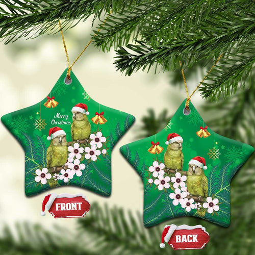 New Zealand Kakapo Christmas Ceramic Ornament Owl Parrot Santa Sliver Fern Manuka - Green - Aussie Hoodie