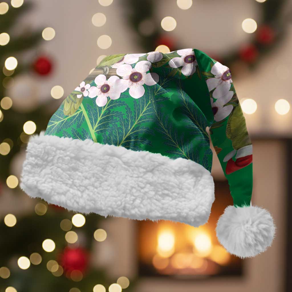 New Zealand Kakapo Christmas Santa Hat Owl Parrot Santa Sliver Fern Manuka - Green - Aussie Hoodie