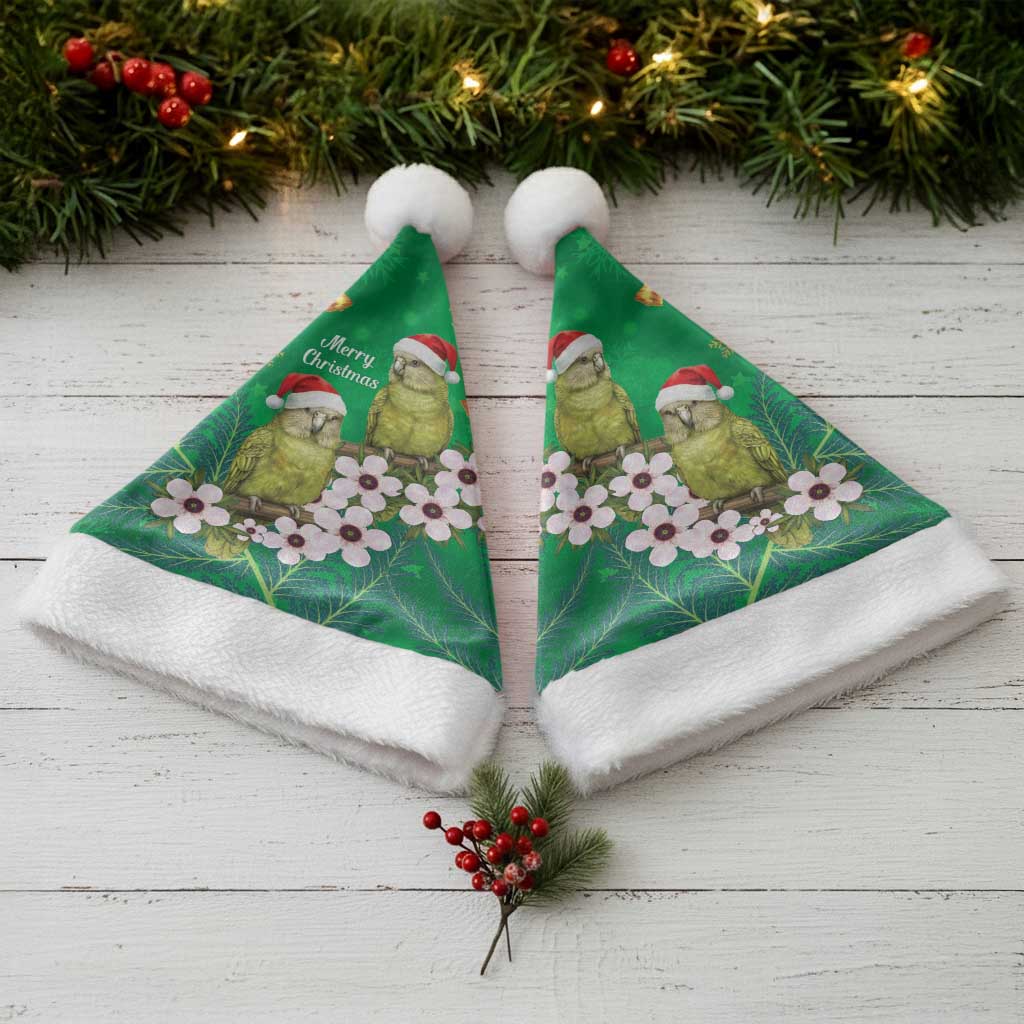 New Zealand Kakapo Christmas Santa Hat Owl Parrot Santa Sliver Fern Manuka - Green - Aussie Hoodie