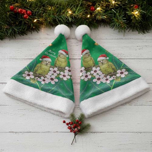 New Zealand Kakapo Christmas Santa Hat Owl Parrot Santa Sliver Fern Manuka - Green - Aussie Hoodie