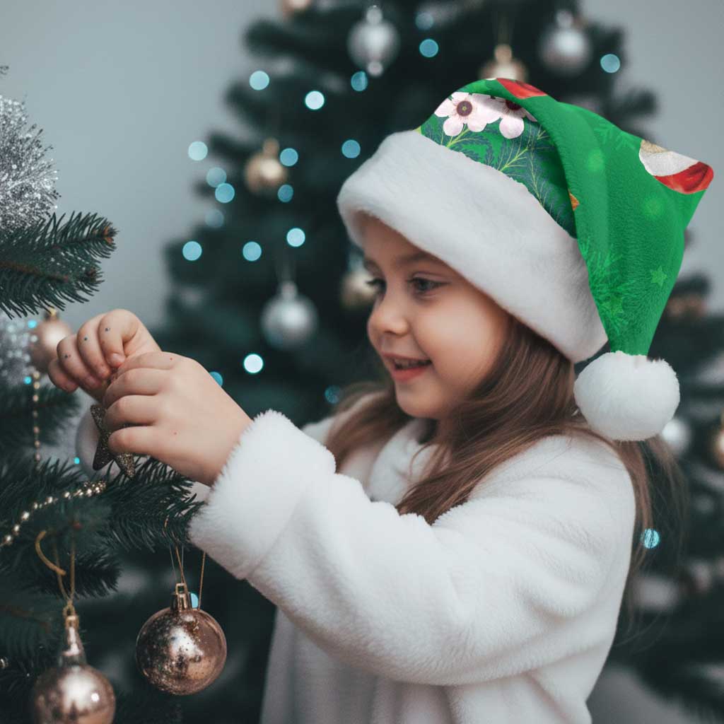 New Zealand Kakapo Christmas Santa Hat Owl Parrot Santa Sliver Fern Manuka - Green - Aussie Hoodie