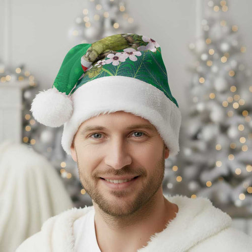 New Zealand Kakapo Christmas Santa Hat Owl Parrot Santa Sliver Fern Manuka - Green - Aussie Hoodie