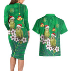 New Zealand Kakapo Christmas Couples Matching Long Sleeve Bodycon Dress and Hawaiian Shirt Owl Parrot Santa Sliver Fern Manuka - Green - Aussie Hoodie