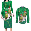 New Zealand Kakapo Christmas Couples Matching Long Sleeve Bodycon Dress and Long Sleeve Button Shirt Owl Parrot Santa Sliver Fern Manuka - Green - Aussie Hoodie
