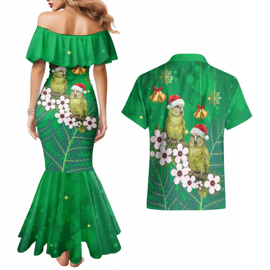 New Zealand Kakapo Christmas Couples Matching Mermaid Dress and Hawaiian Shirt Owl Parrot Santa Sliver Fern Manuka - Green - Aussie Hoodie