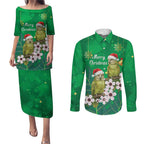 New Zealand Kakapo Christmas Couples Matching Puletasi and Long Sleeve Button Shirt Owl Parrot Santa Sliver Fern Manuka - Green - Aussie Hoodie