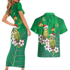 New Zealand Kakapo Christmas Couples Matching Short Sleeve Bodycon Dress and Hawaiian Shirt Owl Parrot Santa Sliver Fern Manuka - Green - Aussie Hoodie