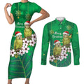 New Zealand Kakapo Christmas Couples Matching Short Sleeve Bodycon Dress and Long Sleeve Button Shirt Owl Parrot Santa Sliver Fern Manuka - Green - Aussie Hoodie