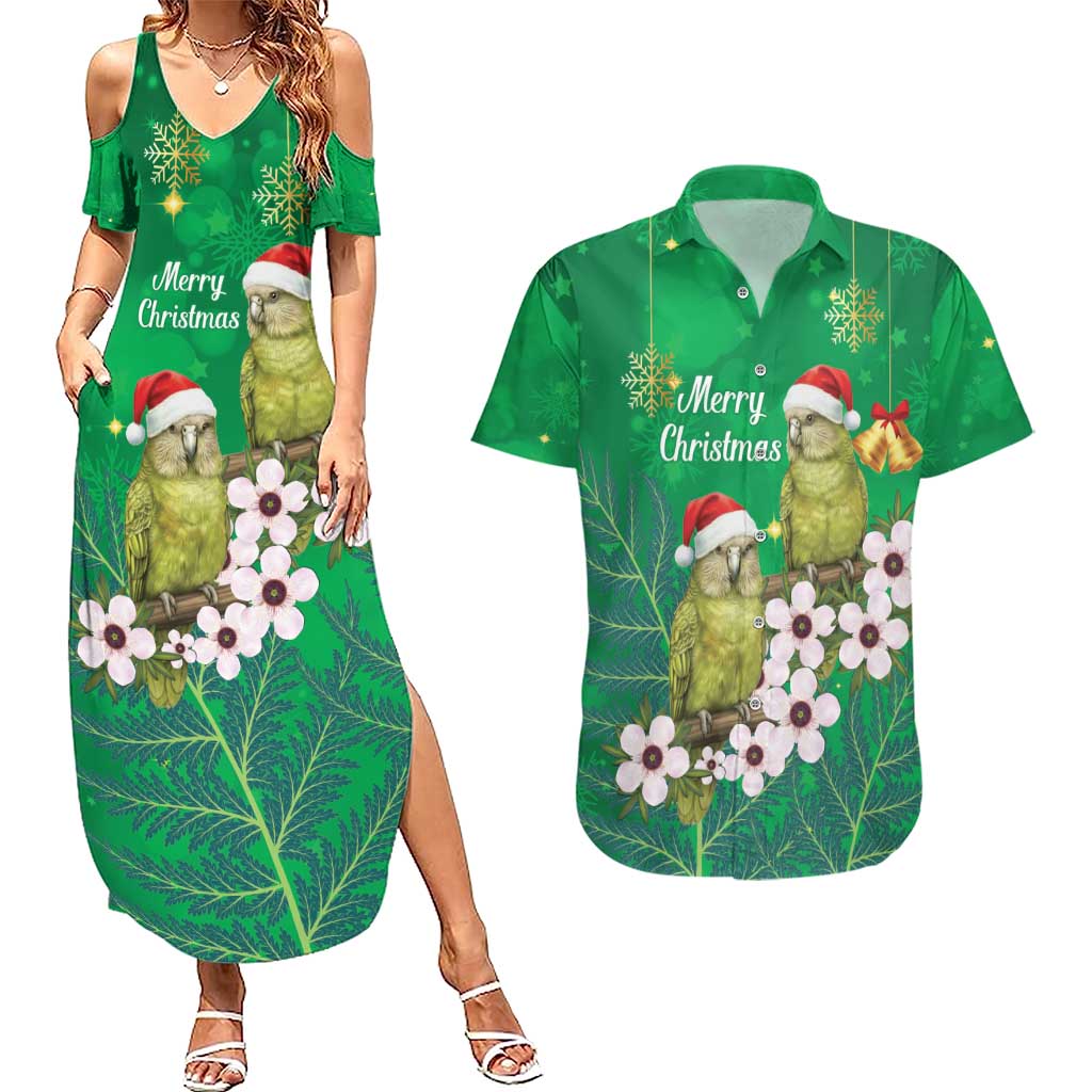 New Zealand Kakapo Christmas Couples Matching Summer Maxi Dress and Hawaiian Shirt Owl Parrot Santa Sliver Fern Manuka - Green - Aussie Hoodie