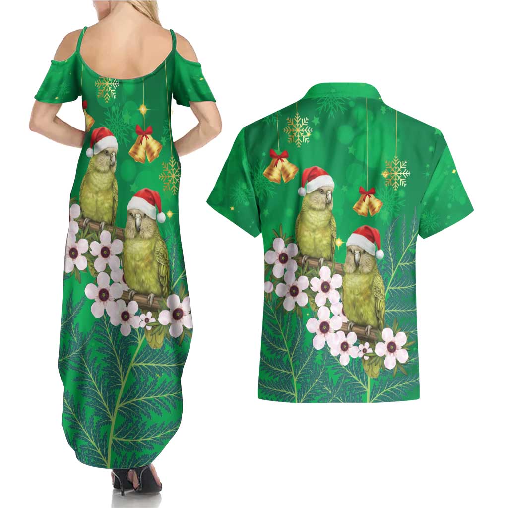 New Zealand Kakapo Christmas Couples Matching Summer Maxi Dress and Hawaiian Shirt Owl Parrot Santa Sliver Fern Manuka - Green - Aussie Hoodie