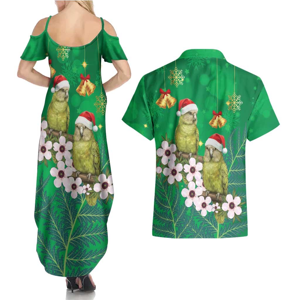 New Zealand Kakapo Christmas Couples Matching Summer Maxi Dress and Hawaiian Shirt Owl Parrot Santa Sliver Fern Manuka - Green - Aussie Hoodie