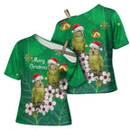 New Zealand Kakapo Christmas Cross Shoulder Shirt Owl Parrot Santa Sliver Fern Manuka - Green - Aussie Hoodie