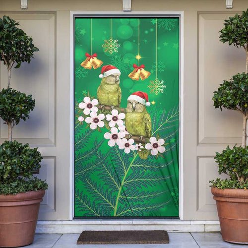 New Zealand Kakapo Christmas Door Cover Owl Parrot Santa Sliver Fern Manuka - Green - Aussie Hoodie