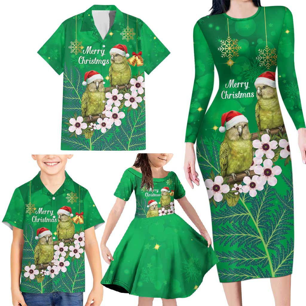 New Zealand Kakapo Christmas Family Matching Long Sleeve Bodycon Dress and Hawaiian Shirt Owl Parrot Santa Sliver Fern Manuka - Green - Aussie Hoodie