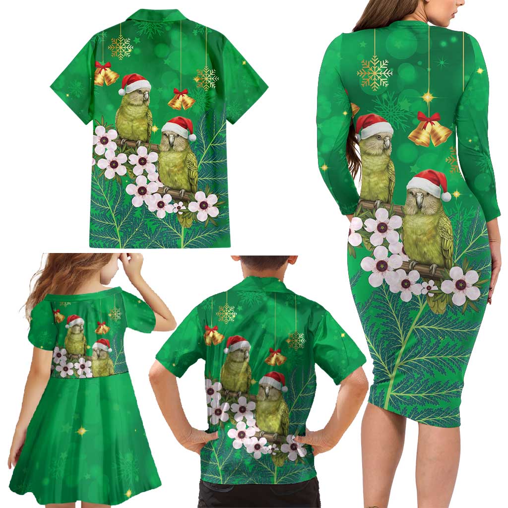 New Zealand Kakapo Christmas Family Matching Long Sleeve Bodycon Dress and Hawaiian Shirt Owl Parrot Santa Sliver Fern Manuka - Green - Aussie Hoodie