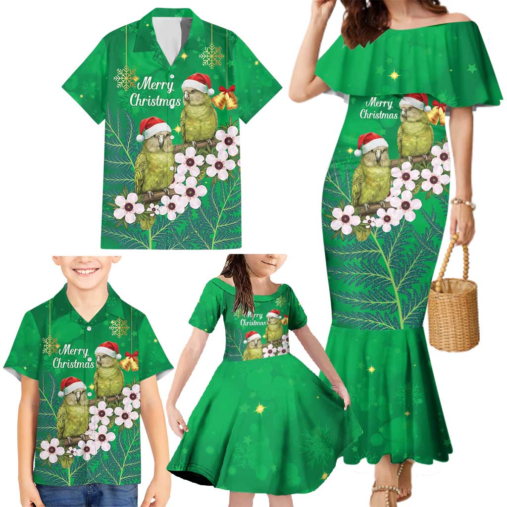 New Zealand Kakapo Christmas Family Matching Mermaid Dress and Hawaiian Shirt Owl Parrot Santa Sliver Fern Manuka - Green - Aussie Hoodie