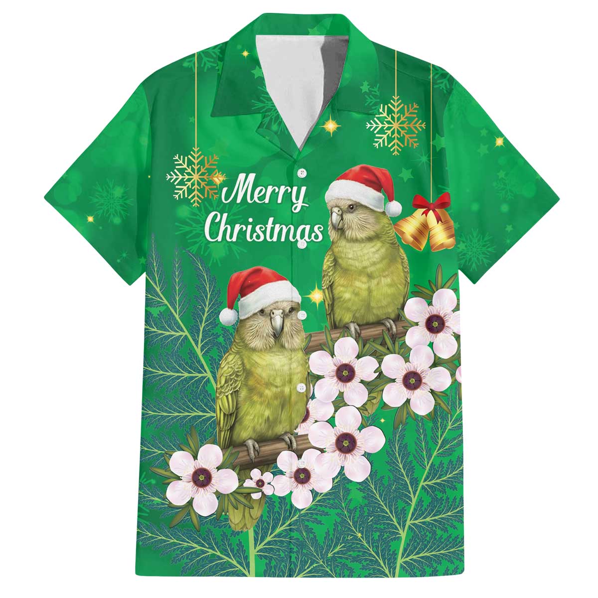 New Zealand Kakapo Christmas Family Matching Off The Shoulder Long Sleeve Dress and Hawaiian Shirt Owl Parrot Santa Sliver Fern Manuka - Green - Aussie Hoodie
