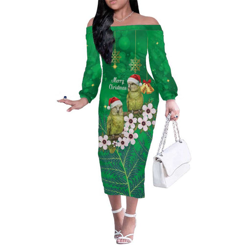 New Zealand Kakapo Christmas Family Matching Off The Shoulder Long Sleeve Dress and Hawaiian Shirt Owl Parrot Santa Sliver Fern Manuka - Green - Aussie Hoodie