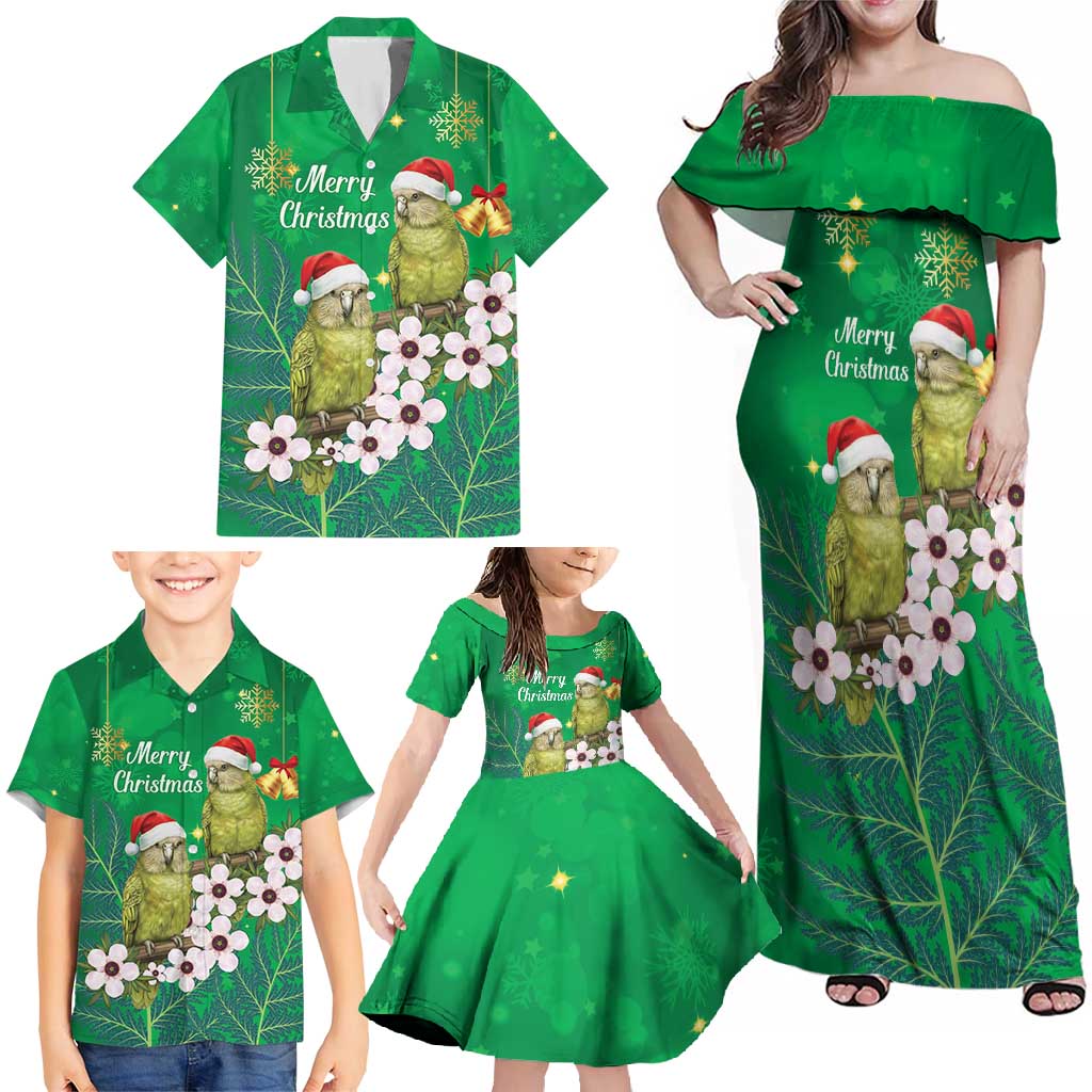 New Zealand Kakapo Christmas Family Matching Off Shoulder Maxi Dress and Hawaiian Shirt Owl Parrot Santa Sliver Fern Manuka - Green - Aussie Hoodie