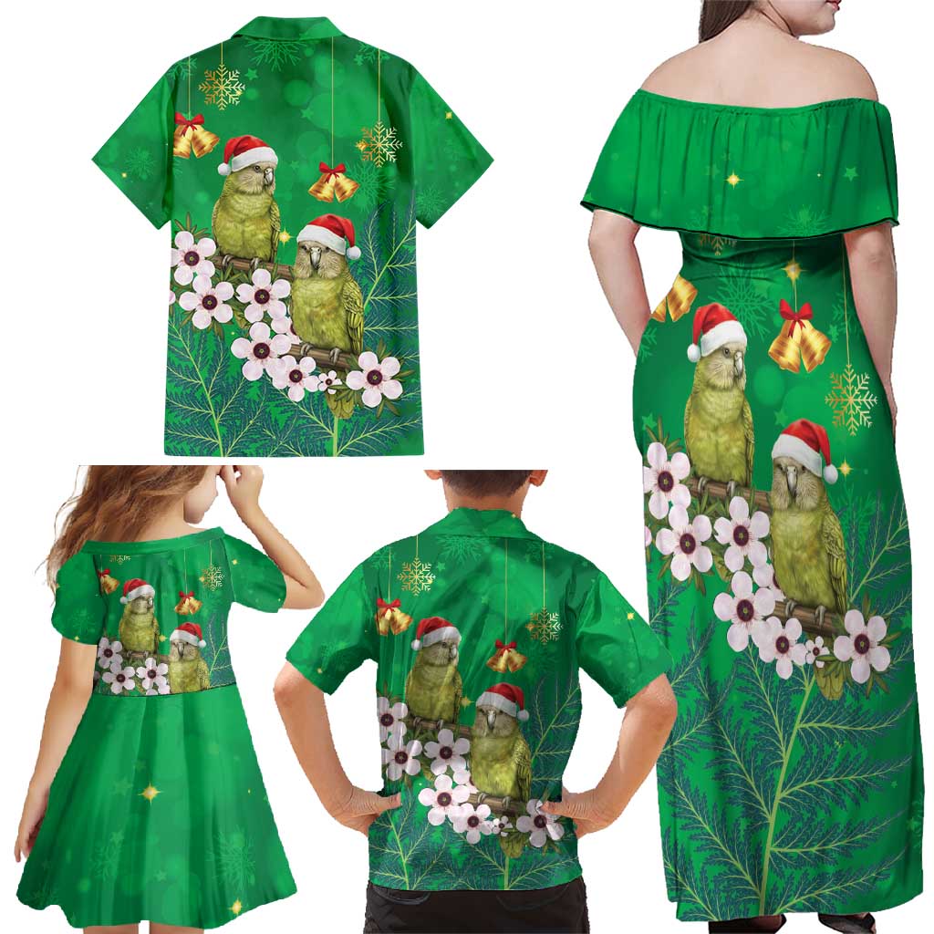 New Zealand Kakapo Christmas Family Matching Off Shoulder Maxi Dress and Hawaiian Shirt Owl Parrot Santa Sliver Fern Manuka - Green - Aussie Hoodie