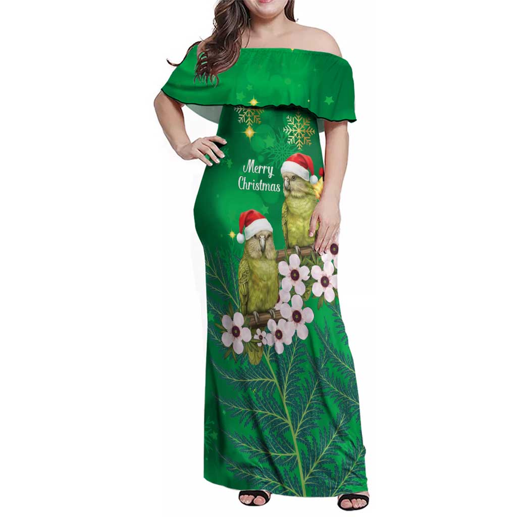 New Zealand Kakapo Christmas Family Matching Off Shoulder Maxi Dress and Hawaiian Shirt Owl Parrot Santa Sliver Fern Manuka - Green - Aussie Hoodie