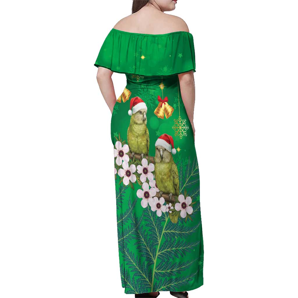 New Zealand Kakapo Christmas Family Matching Off Shoulder Maxi Dress and Hawaiian Shirt Owl Parrot Santa Sliver Fern Manuka - Green - Aussie Hoodie