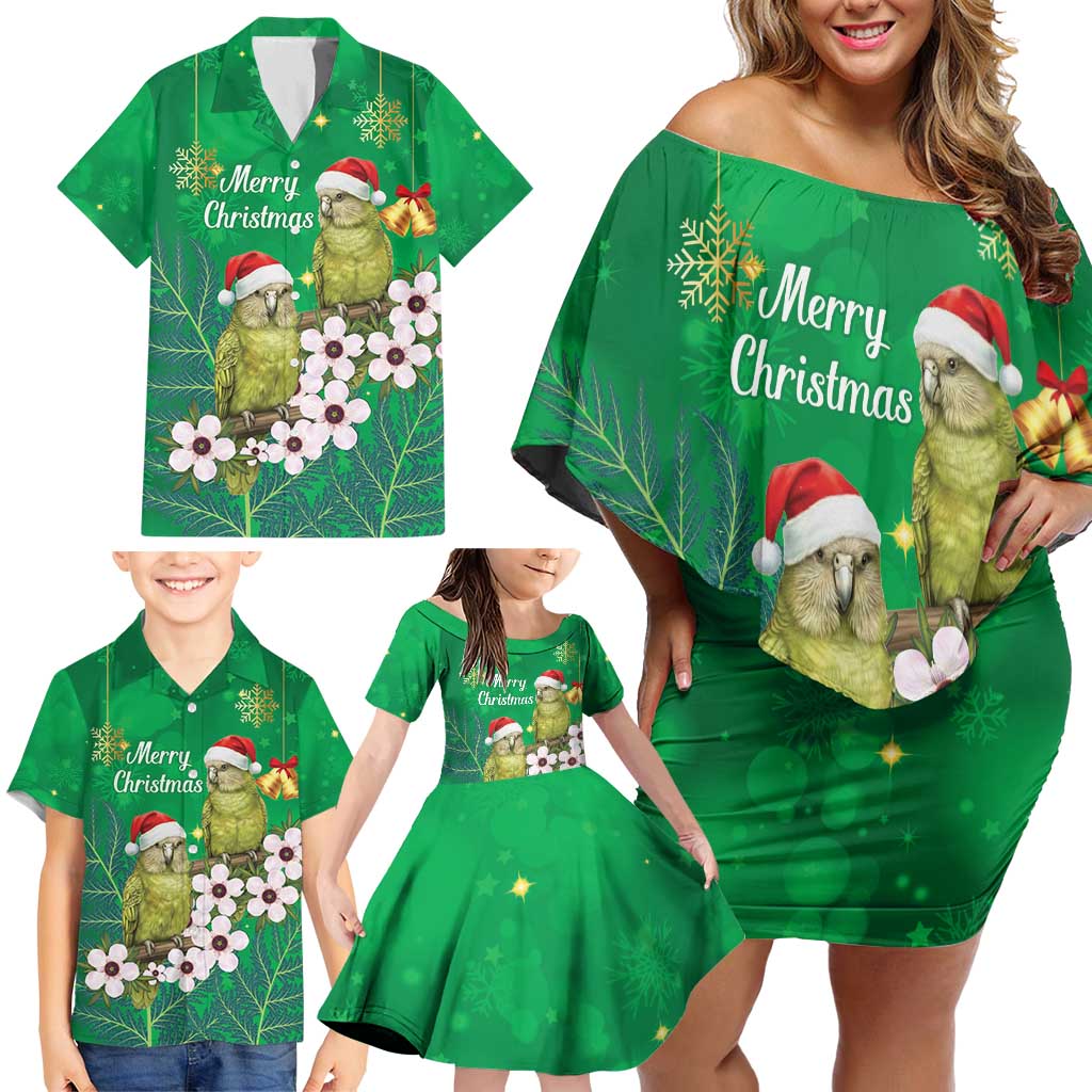 New Zealand Kakapo Christmas Family Matching Off Shoulder Short Dress and Hawaiian Shirt Owl Parrot Santa Sliver Fern Manuka - Green - Aussie Hoodie