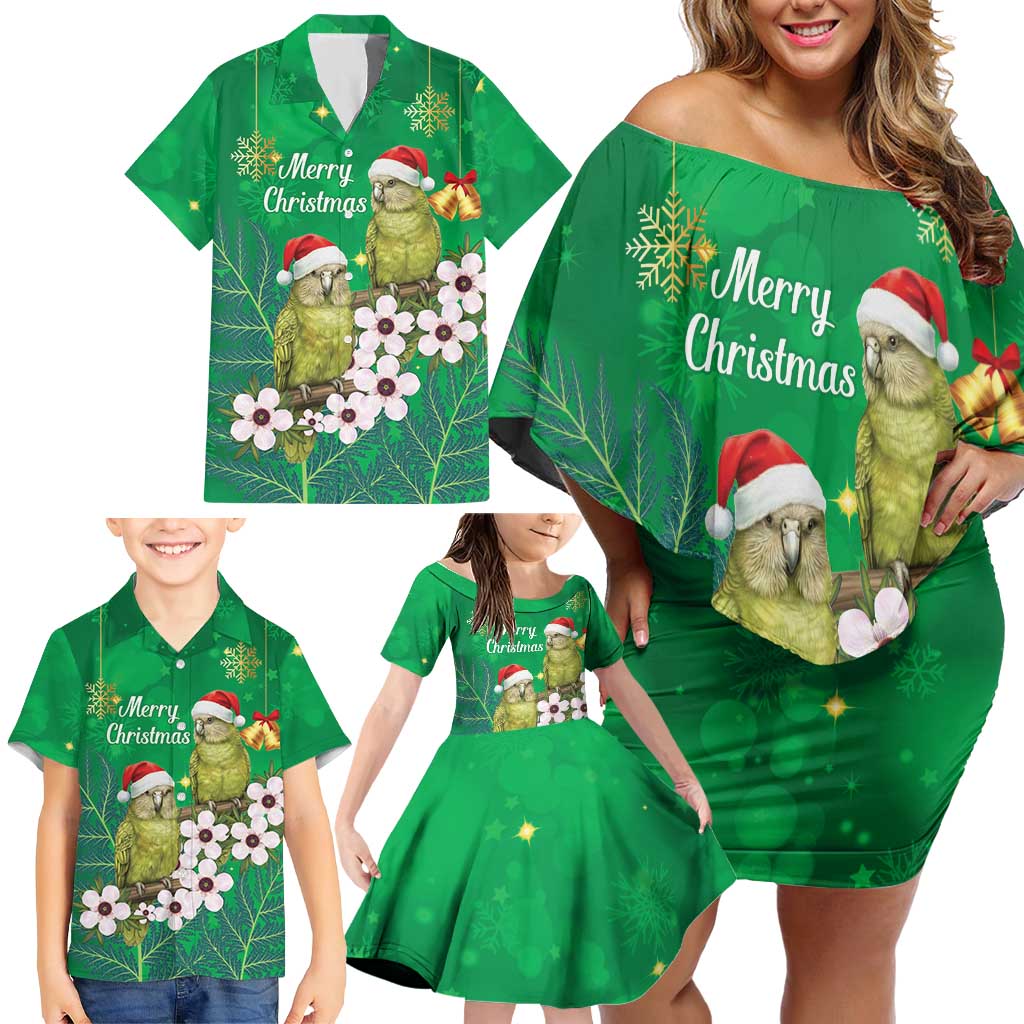 New Zealand Kakapo Christmas Family Matching Off Shoulder Short Dress and Hawaiian Shirt Owl Parrot Santa Sliver Fern Manuka - Green - Aussie Hoodie