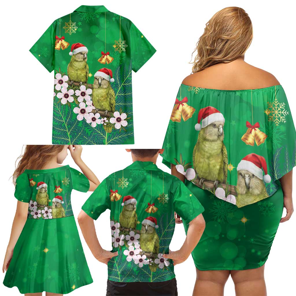 New Zealand Kakapo Christmas Family Matching Off Shoulder Short Dress and Hawaiian Shirt Owl Parrot Santa Sliver Fern Manuka - Green - Aussie Hoodie