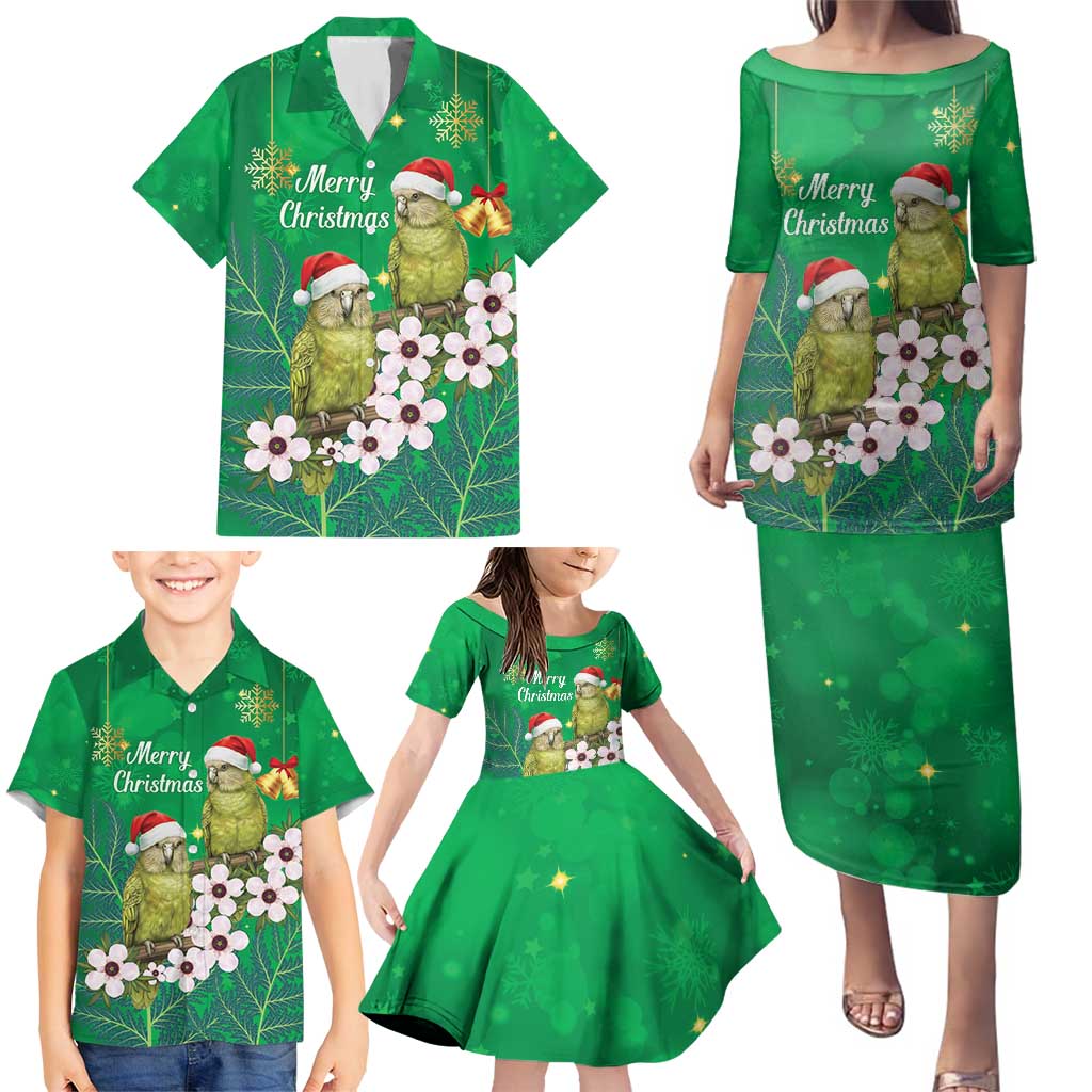 New Zealand Kakapo Christmas Family Matching Puletasi and Hawaiian Shirt Owl Parrot Santa Sliver Fern Manuka - Green - Aussie Hoodie