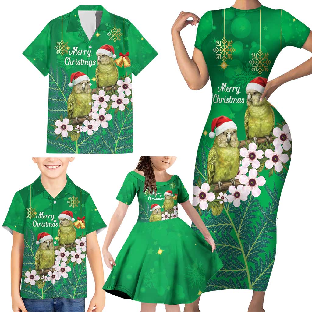 New Zealand Kakapo Christmas Family Matching Short Sleeve Bodycon Dress and Hawaiian Shirt Owl Parrot Santa Sliver Fern Manuka - Green - Aussie Hoodie