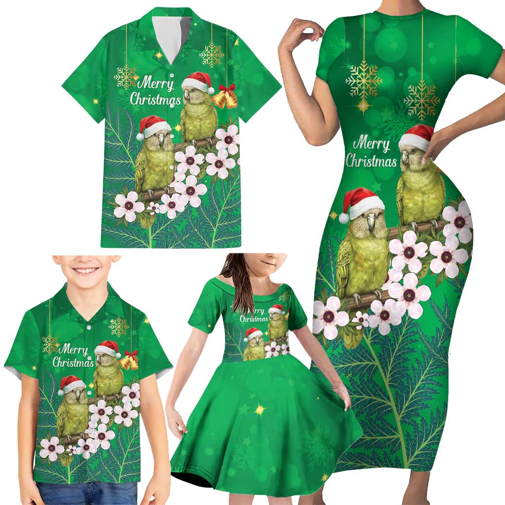 New Zealand Kakapo Christmas Family Matching Short Sleeve Bodycon Dress and Hawaiian Shirt Owl Parrot Santa Sliver Fern Manuka - Green - Aussie Hoodie