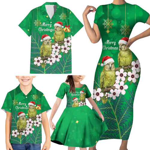 New Zealand Kakapo Christmas Family Matching Short Sleeve Bodycon Dress and Hawaiian Shirt Owl Parrot Santa Sliver Fern Manuka - Green - Aussie Hoodie
