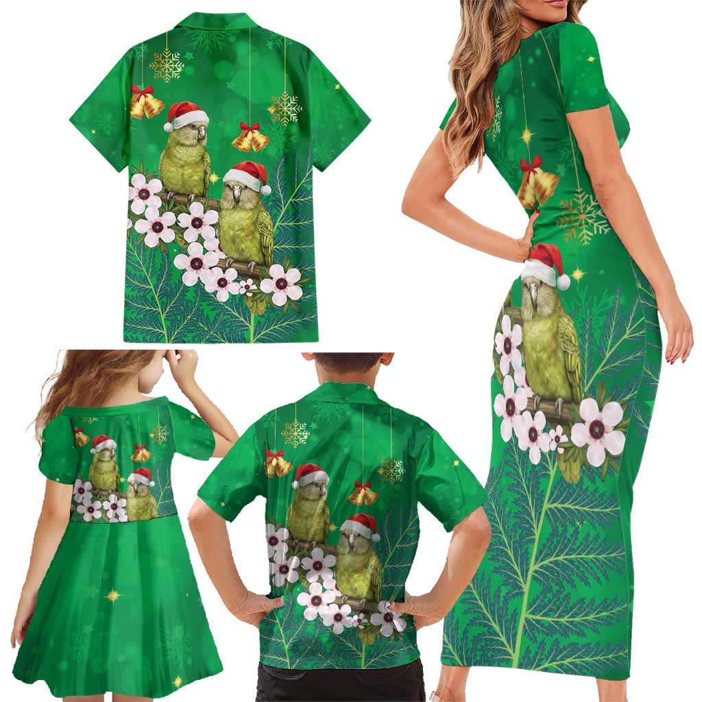 New Zealand Kakapo Christmas Family Matching Short Sleeve Bodycon Dress and Hawaiian Shirt Owl Parrot Santa Sliver Fern Manuka - Green - Aussie Hoodie
