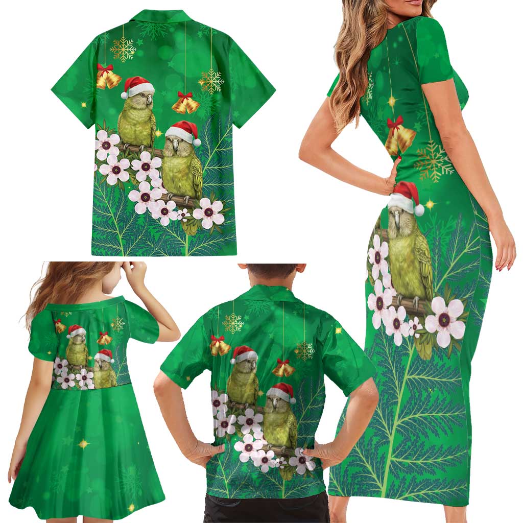 New Zealand Kakapo Christmas Family Matching Short Sleeve Bodycon Dress and Hawaiian Shirt Owl Parrot Santa Sliver Fern Manuka - Green - Aussie Hoodie