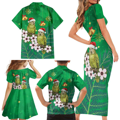New Zealand Kakapo Christmas Family Matching Short Sleeve Bodycon Dress and Hawaiian Shirt Owl Parrot Santa Sliver Fern Manuka - Green - Aussie Hoodie