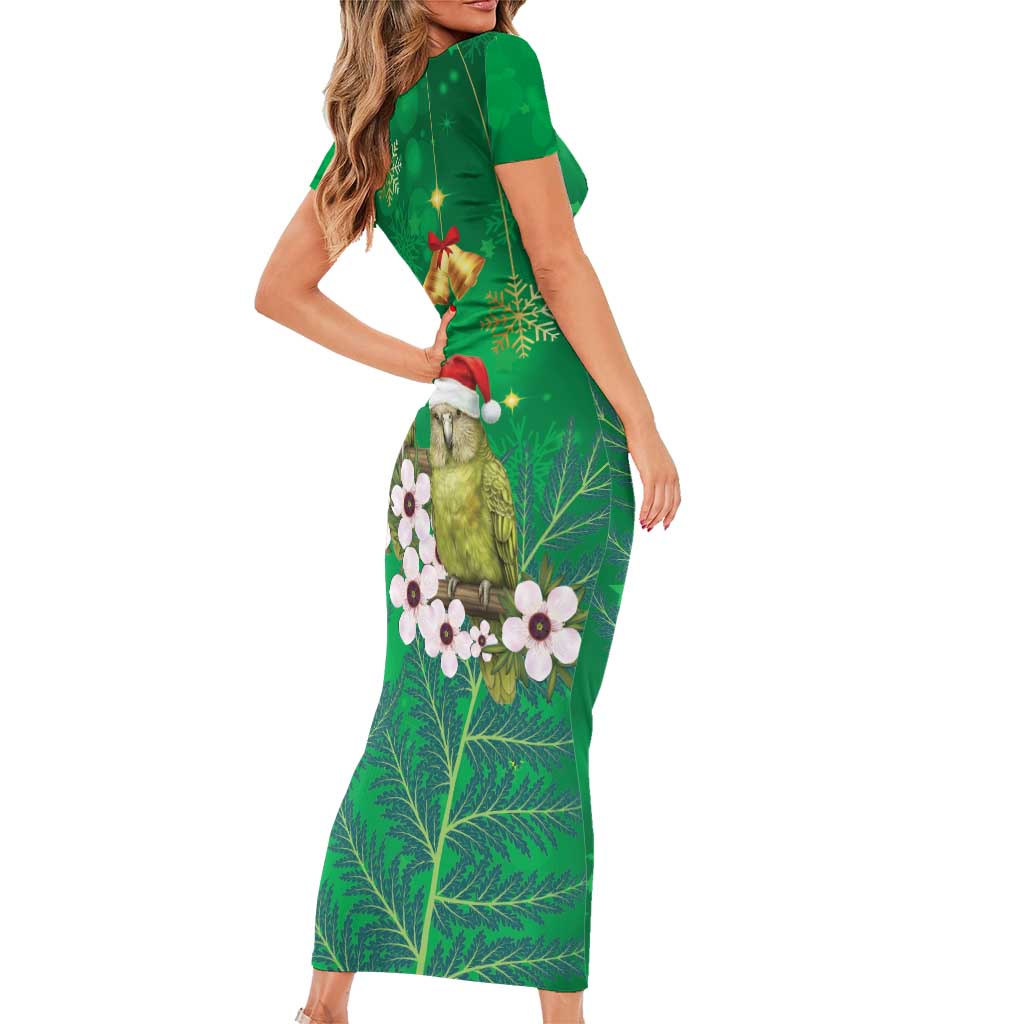 New Zealand Kakapo Christmas Family Matching Short Sleeve Bodycon Dress and Hawaiian Shirt Owl Parrot Santa Sliver Fern Manuka - Green - Aussie Hoodie