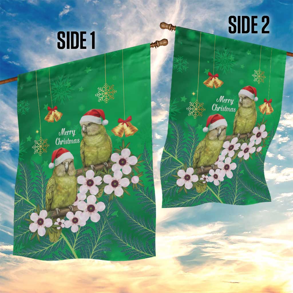 New Zealand Kakapo Christmas Garden Flag Owl Parrot Santa Sliver Fern Manuka - Green - Aussie Hoodie